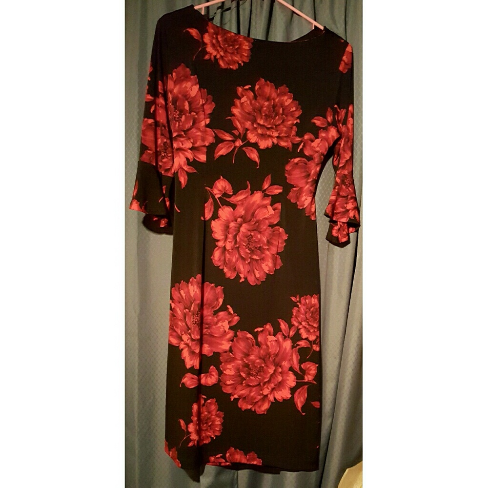 Black dress with red roses